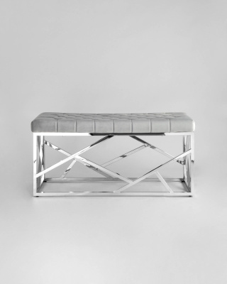 Банкетка-скамейка АРТ ДЕКО велюр серый сталь серебро. Фото №4