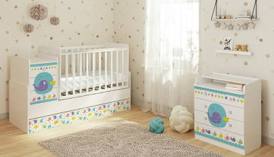 Комод пеленальный Polini kids Simple 1580 Морская история, белый. Фото