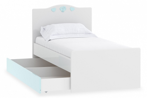 Кровать Лилу Птички НМ 041.07 М + ящик для кровати, Белый/Голубой (эмаль), Фанера, п/м. Фото №1