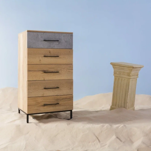 Комод с 5 ящиками Loft Дуб натур/Бетон. Фото №12