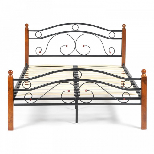 Кровать AT-803 Wood slat base дерево гевея/металл, 120*200 см (middle bed), красный дуб/черный. Фото №2
