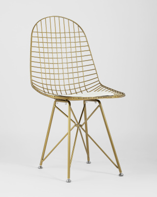 Стул обеденный Eiffel золотой с белой подушкой. Фото №3