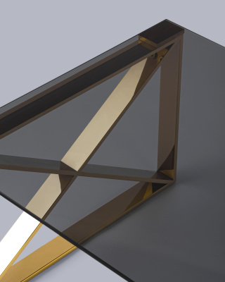 Журнальный стол 120*60 КРОСС золото стекло smoke. Фото