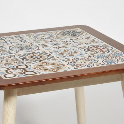 CT3030 Marrakesh стол с плиткой дерево гевея/плитка, 73,5*73,5*75см, темный дуб/античный белый , рисунок - марокко фото CT3030 Marrakesh стол с плиткой дерево гевея/плитка, 73,5*73,5*75см, темный дуб/античный белый , рисунок - марокко. Фото №2